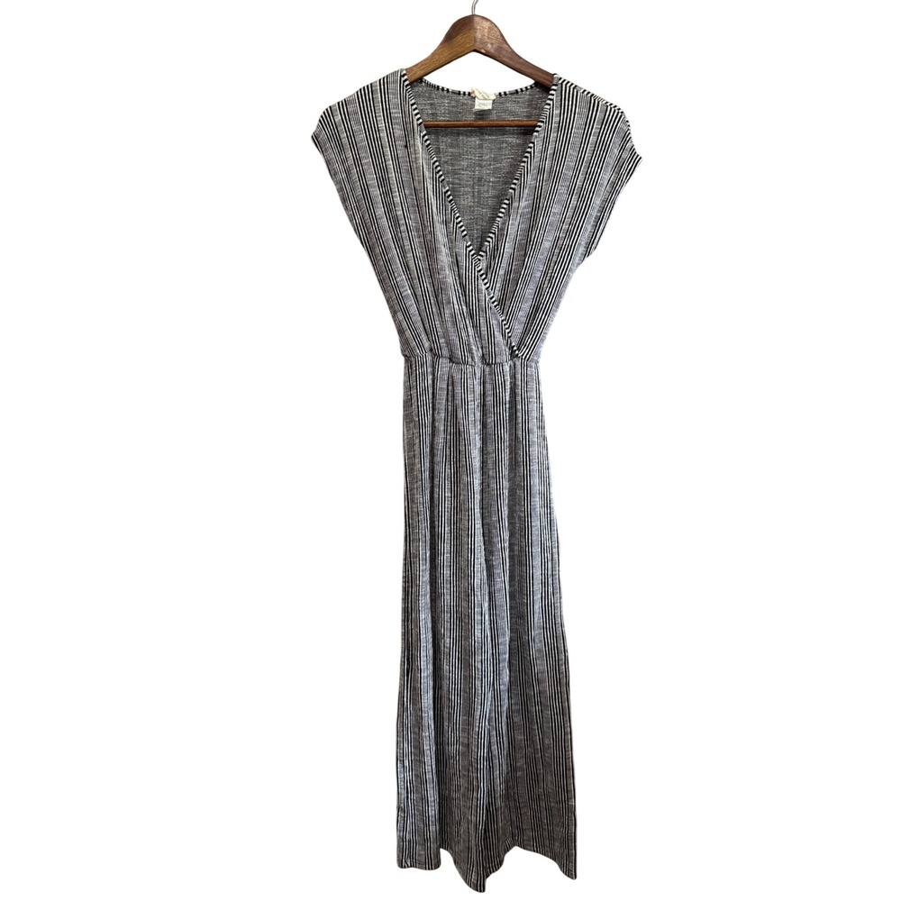 Caution To The Wind Striped Jumpsuit Womens Medium Black White Excellent V-Neck
